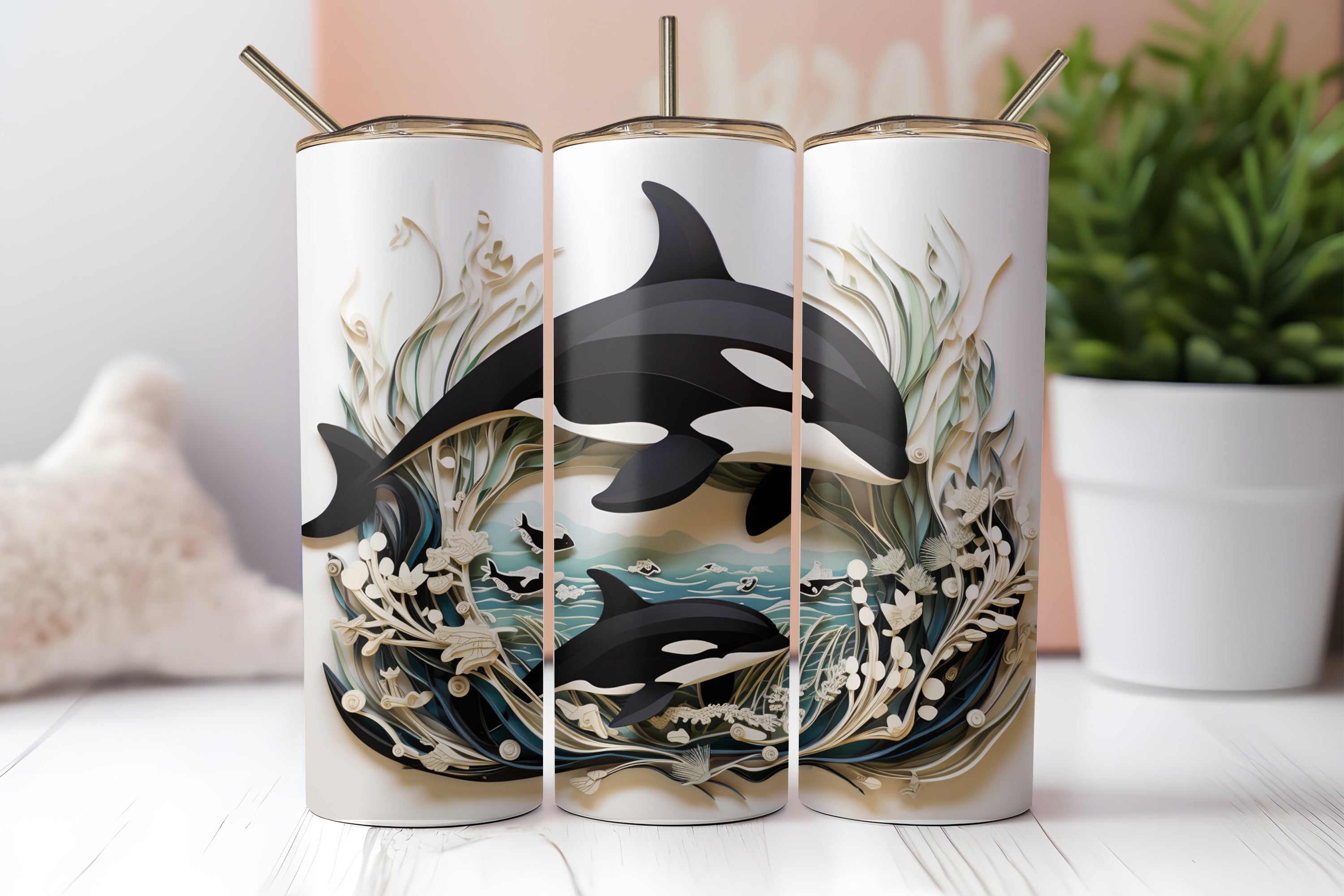 Orca Whale 3D 20oz Insulated Tumbler with Straw